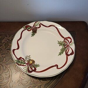 Noble Excellence HOLLY BELLS Salad Plate 9.25" Holly Bows Pinecones Bells